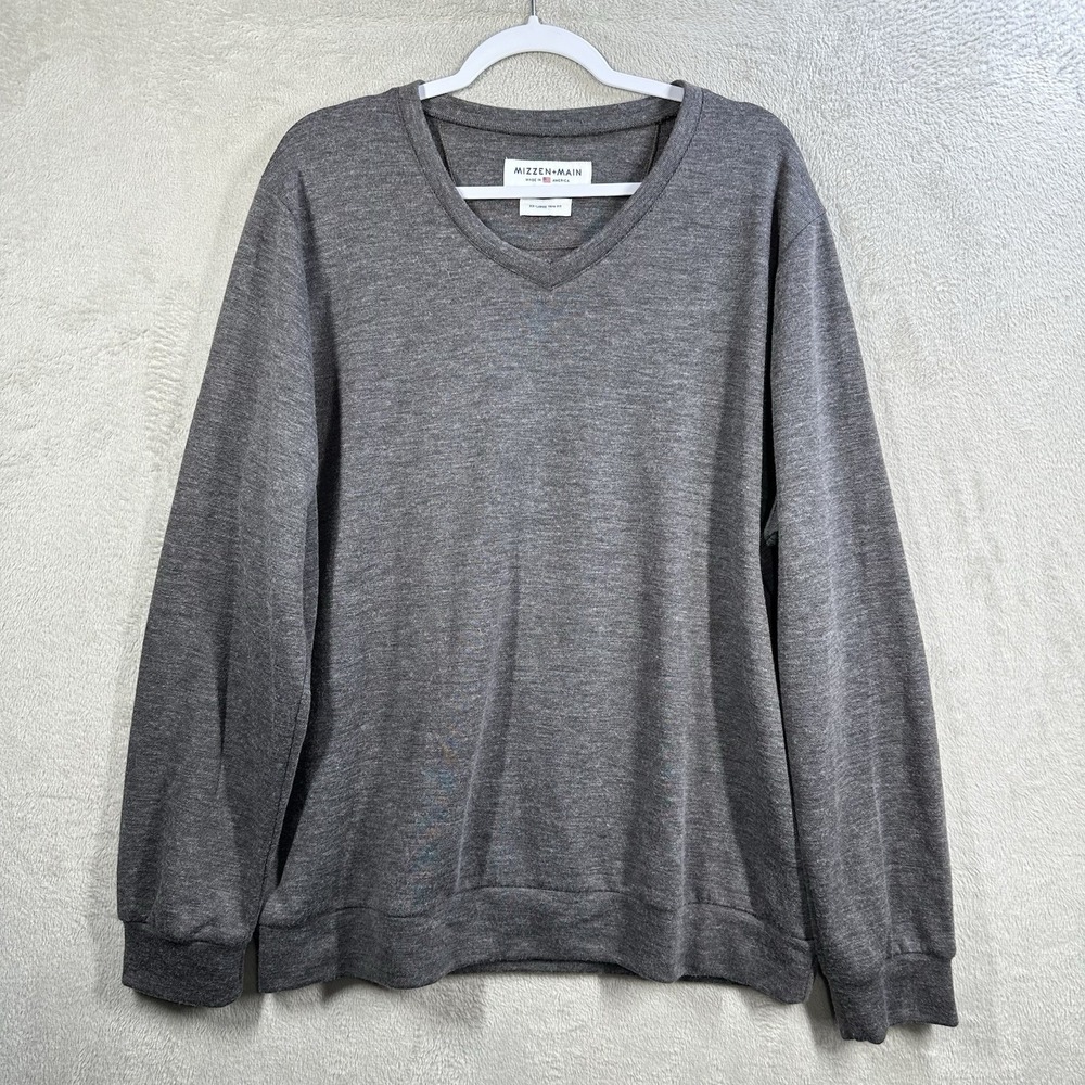 Mizzen Main Prospect V-Neck Pullover Sweater Men's XXL Trim Fit Sweatshirt Gray‎